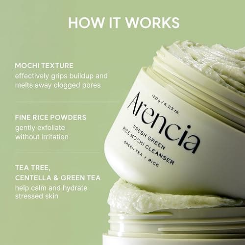 Arencia Korean Rice Mochi Face Cleanser - Face Wash, Gentle Scrub All in One for Deep Cleansing, Moisturizing, Pore Minimizing with Rice Water & Green Tea (4.23oz) thumbnail 4
