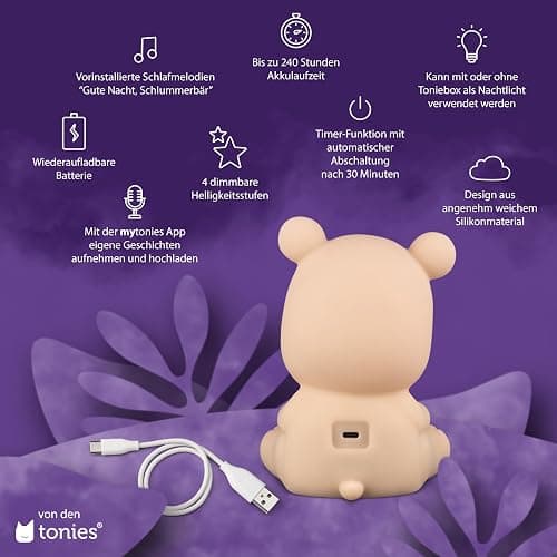 tonies Hörfiguren für Toniebox – Nachtlicht Schlummerbär – Musik beruhigenden Klängen + Kreativ eigene Aufnahmen, für Kinder ab 3 Jahren, Laufzeit 90 Min. thumbnail 6