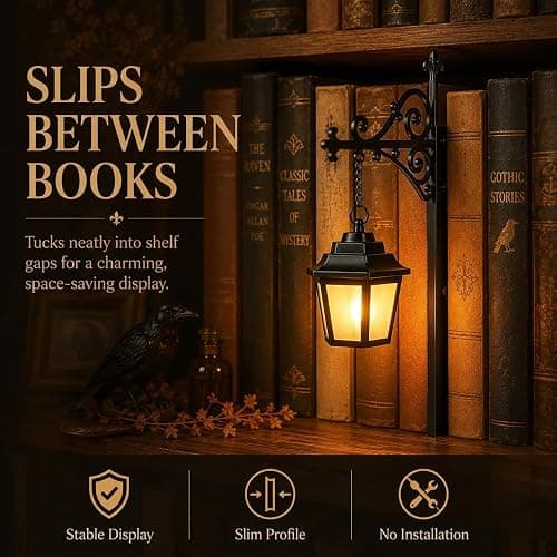 Library Lantern Mini Bookshelf Lamp, Vintage Hanging LED Book Shelf Lights | with Bookend-Style Base,Warm Decorative for Home Library,Study and Reading Corner,Enchanting Gift for Literary Lovers(3 PCS) thumbnail 2
