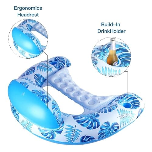COOLCOOLDEE Pool Float with Canopy, Cup Holder - XL Pool Chair Lounge Float with Adjustable Sun Shade Cover, Drink Holder, Ergonomic Headrest,Inflatable Pool Float for Adults thumbnail 6