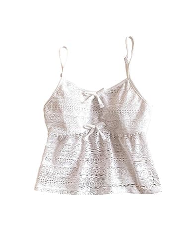 RoseSeek Girl's Boho Bowknot Hollow Out Camisole Tops Spaghetti Strap V Neck Babydoll Crop Top - Image 1