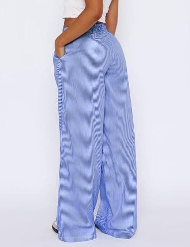 LOMON Women's Striped Gingham Boxer Pants Cotton Pajama Lounge Pj Casual Plaid Trousers Y2K Beach Bottoms with Pockets thumbnail 4
