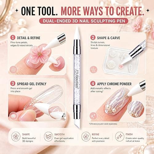 Beetles 3D Gel Nail Art, 2 Pcs Clear & White with Sculpting Pen and 3D Mold | 5 in 1 Non-Sticky Hand Sculpting Building, Beginner Friendly DIY UV Nails at Home,Sandy Glow thumbnail 4