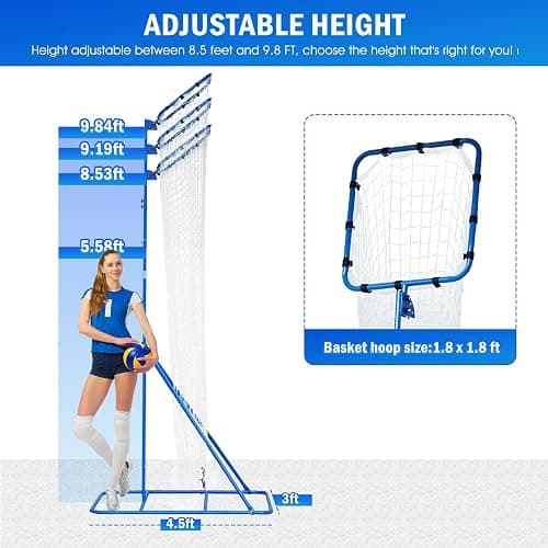 Winthai Volleyball Setter Training Net, Volleyball Training Equipment with 3 Angle and 8-10FT Height Adjustments Serve Trainer for Serving, Spiking & Setting Drills Indoor Outdoor Practice Target Net thumbnail 2