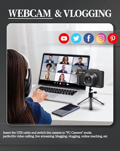 ULPTXOO 4K Digital Camera for Beginners & Teens, Autofocus Vlogging Camera with 180° Flip Screen, 18X Zoom, Easy-to-Use Compact Travel Camera, WiFi, 2 Batteries, 32GB Card thumbnail 7