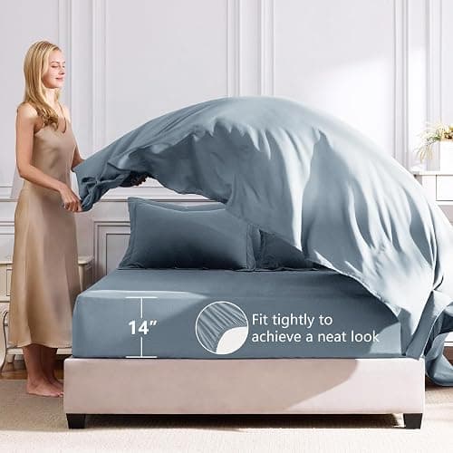 CozyLux Queen Comforter Set Dusty Blue - Bed in a Bag Queen Size 7 Pieces, Luxury Soft Bed Set for All Seasons, Bedding Set with Down Alternative Comforter, Sheets, Pillowcases & Shams, Grayish Blue thumbnail 5