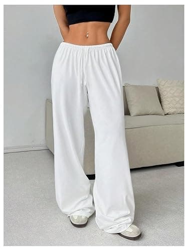 RoseSeek Women's Drawstring Waist Straight Streetwear Long Wide Leg Pants Casual Loose Baggy Workout Long Fall Sweatpants thumbnail 3