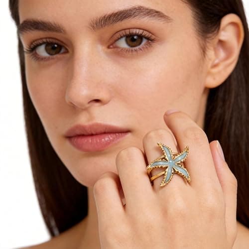 Zxcog Gold Starfish Beach Ring for Women Boho Beach Starfish Open Ring Unique Ocean Summer Star Rings Trendy Elegant Jewelry Accessories thumbnail 5