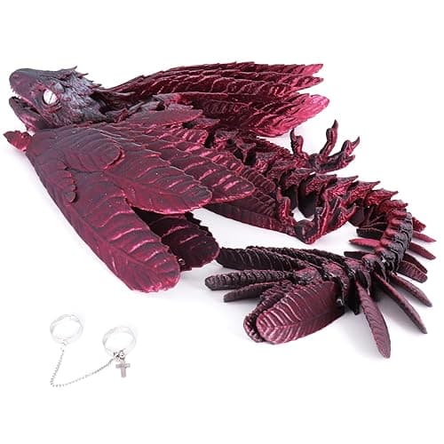 ACOCOFE 3D Printed Dragon Feathered Wyvern Dragon Toys,16 inch Large Fidget Articulated Dragon with Wings,Large Desktop Pet 3D Printed Toys (BlackRed) - Image 1
