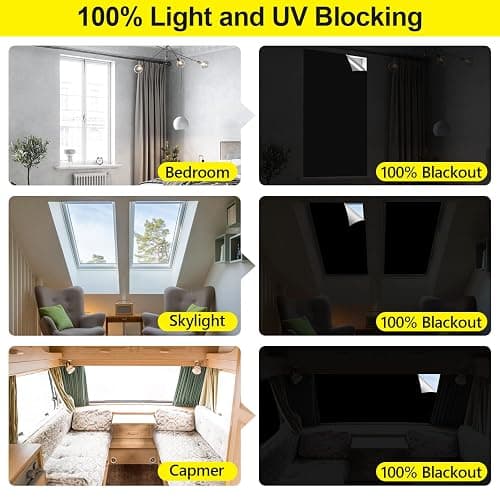 FADOTY Blackout Curtains for Bedroom, Portable 100% Black Out Window Cover Film, Cuttable Blackout Shades Fabric Sheet, No Drill Window Blinds, Sun Heat Light Blocker for Travel Media Dorm, 57'' W thumbnail 6
