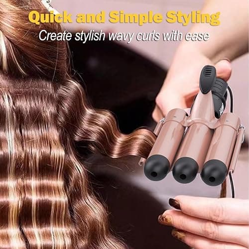kuwa Crimper Hair Tool, 15 Variable Temperature with LCD Display Hair Crimper, Waver Hair Tool,3 Barrel Curling Iron, hairCrimper for Women,Long-Lasting Natural Tight Waves thumbnail 2