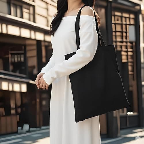 MOLOVA 1 Pack Premium Canvas Reusable Tote Gift Bags,Made of Natural Canvas with Handle,Work,DIY,Shopping(Black*1) thumbnail 2
