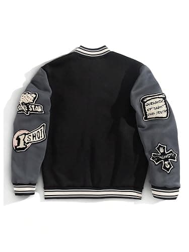 SOLY HUX Men's Letter Graphic Color Block Varsity Jacket Long Sleeve Y2k Streetwear Baseball Jacket thumbnail 2