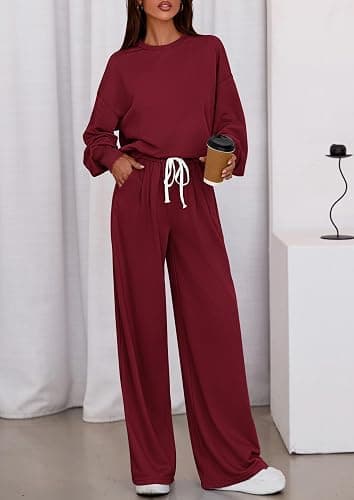 PRETTYGARDEN Womens 2 Piece Sets Long Sleeve Sweatshirt Wide Leg Pants Loose Matching Lounge Set Trendy Fall Outfits thumbnail 6