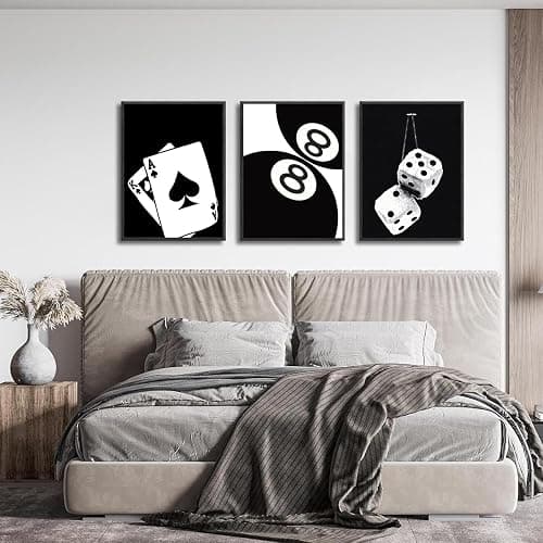 3Pcs Black and White Poker Dice Canvas Wall Art Lucky You Poster Prints Trendy Funky Preppy Y2K 8 Ball Pictures Artwork Aesthetic Painting for Game Room Apartment Dorm Decor 12x16in Unframed thumbnail 7