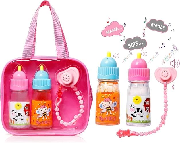 My Sweet Baby® Magic Doll Feeding Disappearing Bottles with Sounds Set – Sound Sips, Says “Mama”, Giggle + Pacifier Clip – Pretend Play Baby Toy Accessories Toy Accessories for Dolls thumbnail 9