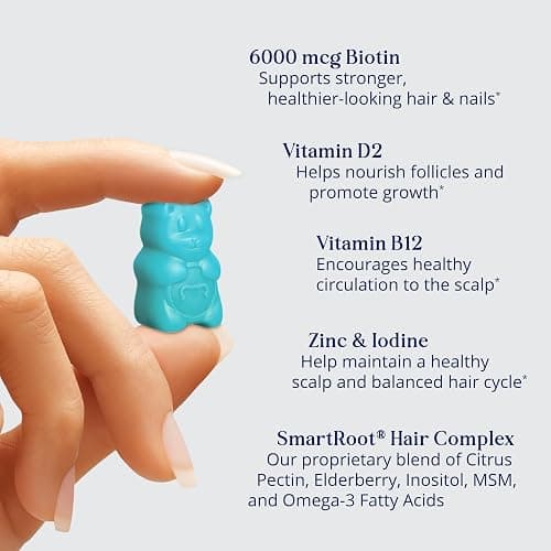 Sugarbear Bamboo Scalp Massager & Scrubber + Vegan Hair Vitamin Gummies 3 Month Supply, Extra Strength Biotin 6000mcg for Relaxing Scalp Care & Supporting Healthy Hair thumbnail 3
