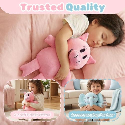 NUWDYSNN Elephant and Pig Book Plush Toy Set, Reading Buddy Plush Toys, Filled Animal Plush 2-Pack (Blue Elephant 13 in, Pink Pig 11.8 in thumbnail 5