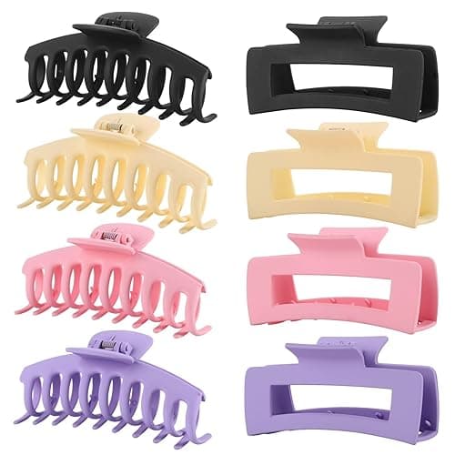 LuSeren 8 Pack Hair Clips for Women 4.3 Inch Large Hair Claw Clips for Women Thin Thick Curly Hair, Big Matte Banana Clips,Strong Hold jaw clips Black Purple Beige Pink - Multicolor1