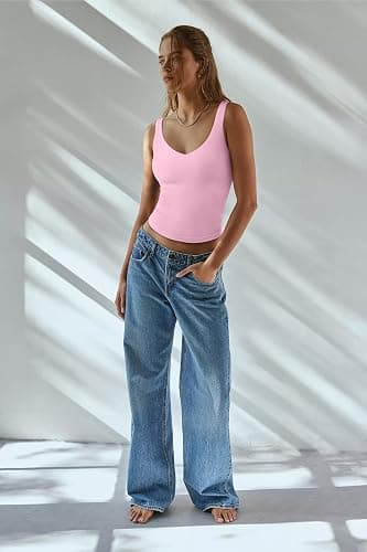 REORIA Tank Tops for Women Double Lined V Neck Summer Sleeveless Casual Basic 2026 Trendy Workout Clothes thumbnail 3
