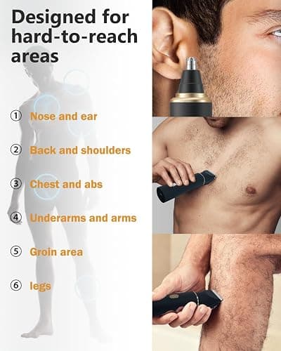 RAXMETRY Manscape Body Hair Trimmer for Men-3 in 1 Electric Razor Groin Groomer,IPX7 Waterproof,Versatile Hair Trimmer for Ball/Pubic/Chest/Beard/Nose,USB-C Rechargeable,Gifts for Him Dad thumbnail 5