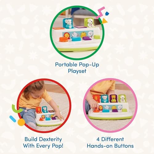 Battat – Cause – And – Effect Toy – Developmental Toy With Buttons & Colors – Color Sorting Animal Toys – For Kids, Toddlers, Babies – 18+ Months – Pop – Up Pals thumbnail 5