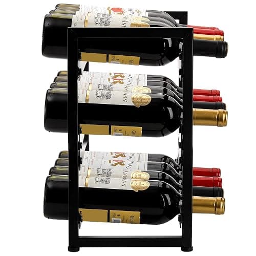 AVLA 12 Bottles Wine Rack Countertop, Freestanding 3-Tier Wine Holder, Liquor Display Storage Organizer Stand, Free Standing Floor Wine Cabinet Shelf for Kitchen Wine Cellar Tabletop Bar Dining Room thumbnail 4