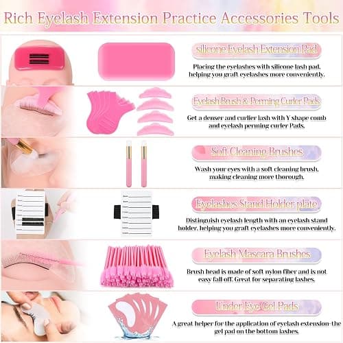 Lashes Kit for Eyelash Extension Beginners 470PCS Professional Lash Mannequin Head Practice Kit with Everything Lash Glue Lash Shampoo Lash Fan, Lash Extension Supplies for Practice Training thumbnail 7