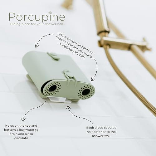 Porcupine Shower Wall Hair Catcher, Modern Silicone Design Collects & Conceals Hair in Bathroom, Prevents Clogged Drains, Reusable, Removable, Easy to Clean, Heavy Duty Hanger Included (Dusty Pink) thumbnail 5
