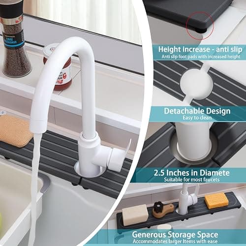 Fast Drying Stone Faucet Mat for Kitchen Sink with Raised Feet, Water Absorbent Diatomite Stone Sink Tray, Faucet Sink Splash Guard, Prevents Moisture Buildup, Durable Protector for Bathroom Counter thumbnail 3
