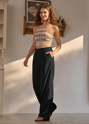 AVICHIC Women's Linen Pants Wide Leg Dressy Casual Beach Linen Pants Summer with Pockets 29" 31" thumbnail 7