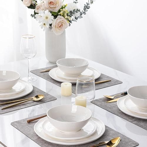LERATIO Ceramic Dinnerware Sets for 4,Porcelain Plates and Bowls Sets with Wavy Edge,Microwave & Dishwasher & Oven Safe,Light Weight & Scratch Resistant Dishes Sets thumbnail 7