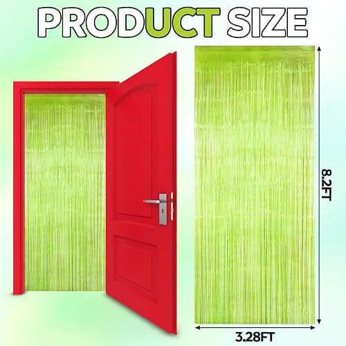 Fanfanwin Neon Green Streamers Backdrop 3.28 x 8.2 ft Lime Green Foil Fringe Curtain Metallic Tinsel Door Streamers for Birthday Bachelorette Christmas, New Year, Disco Party, Neon Party Decorations - 1 thumbnail 2