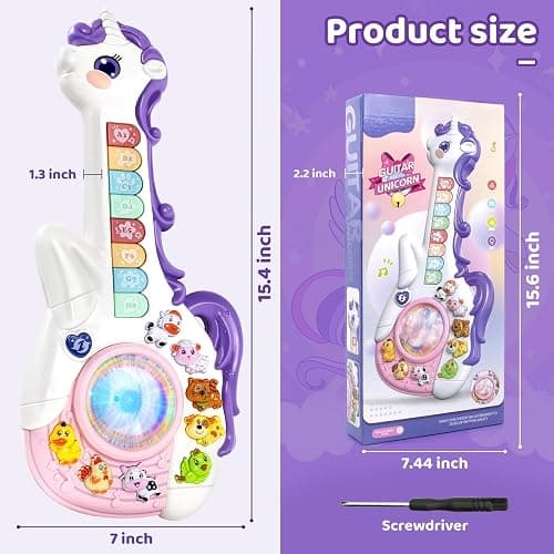 Marstone Toys for 1 2 Year Old Girl Birthday Gifts: Baby Musical Unicorn Toys 12-18 Months, Educational Cartoon Guitar for Toddler Boy Kid 1-3, Infant 1st First Interactive Learning Birthday Present thumbnail 2