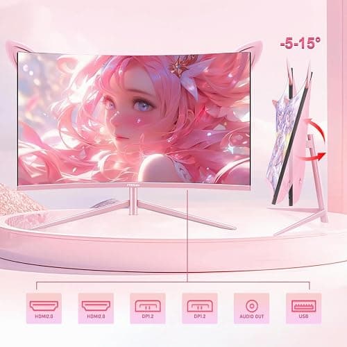 FYHXele 27 Zoll Curved Gaming Monitor-165Hz, 1800R Curved Bildschirm, 1ms, Fast IPS, FreeSync, VA Panel 100% sRGB, VESA 100X100mm, HDMI/DP Computer Monitor -Rosa (27-1K) thumbnail 7