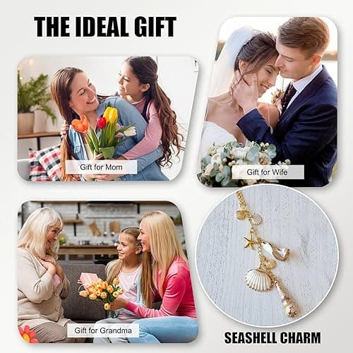 Sea Shells Car Decor,Cute Coastal Hanging Charm for Rear View Mirror, Boho Beach Themed Car Accessories,Hand-Made Starfish Conchas Aesthetic Ornament Pendant for Women - Gold thumbnail 6