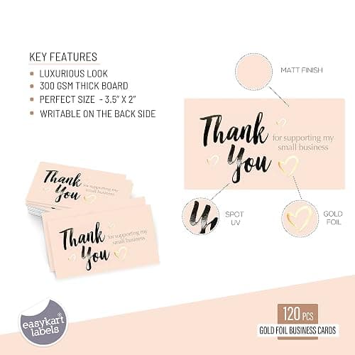 easykart labels 120 Thank You For Supporting My Small Business Cards, Gold Foil Business Card Size 3.5" x2", Thank You Cards for Online Retail Shop, Small Business, Customer Package Inserts thumbnail 4