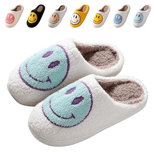 Bevaney Smile Face Slippers for Women - Soft Plush Retro Preppy Slip-on Comfortable Indoor/Outdoor Shoes - Image 1