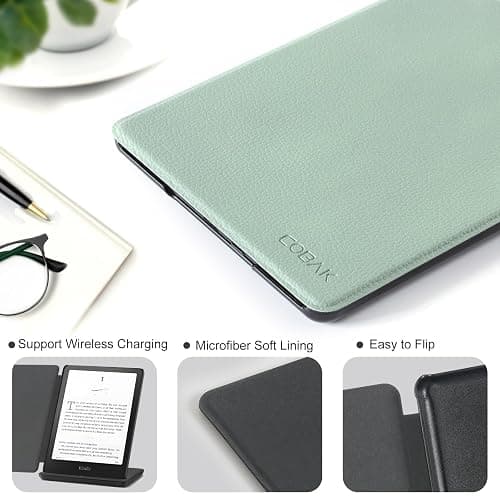 CoBak Case for All-New 7" Kindle Paperwhite(12th generation–2024)/Colorsoft Signature Edition(1st gen–2024)/Signature Edition(12th gen–2024) - PU Leather Cover with Auto Sleep/Wake, Matcha Green thumbnail 3