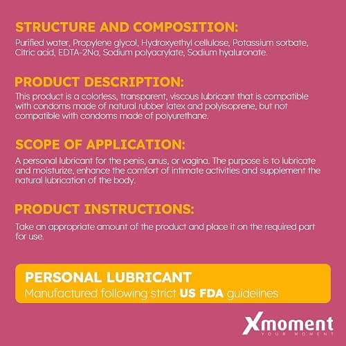 Xmoment Ultra Smooth Water-Based Lube - 8 Fl Oz Personal Lubricant for Vaginal and Anal Sex, pH Balanced Lube Without Glycerin & Parabens, Slippery Massage Gel for Women, Men and Couples thumbnail 2