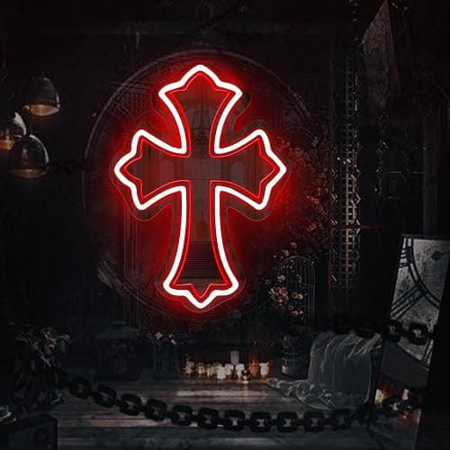 Cross Gothic Y2K Cross Mirror Neon Sign, Birthday Gift, Gothic Wall Decor, Corss Bedroom Mirror Sign, Gift for Friends, Retro Wall Decoration, 16.5"x12" - Image 1