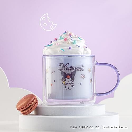 JoyJolt Hello Kitty Double Wall Insulated Coffee Mug ft Kuromi, 13.5 oz Glass Cup, Cute Drinking Glassware ideal for Latte, Iced Coffee, or Tea, Kawaii Hello Kitty Merch, Sanrio Accessories thumbnail 6