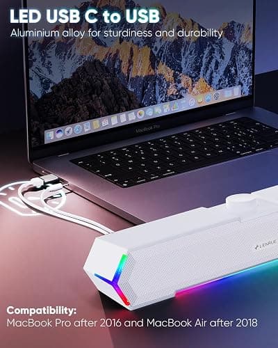 LENRUE G11 PC Speakers for Desktop, Touch Lights Computer Speakers with Surge Clear Sound, USB C/USB Powered for Computer Desktop PC Laptop Monitor (White) thumbnail 6