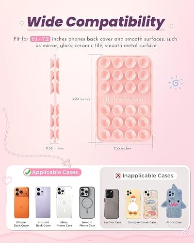 Suction Grip for Phone Case, Double Sided Silicone Suction Phone Mount, Non-Slip Strong Sticky Holder, Hands-Free for Selfie & Video (Pink&Clear) thumbnail 2