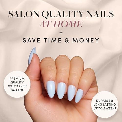 Glamnetic Press On Nails - Blueberry Milk | Solid Opaque Light Blue Short Almond Nails, Salon Quality | 15 Sizes - 30 Nail Kit thumbnail 2