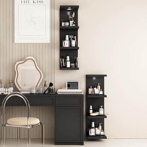 LitaEther Versatile 4 Tier Wall Shelf Unit,Black Lack Wall Shelf,Display Floating Shelf with LED Remote Control Light thumbnail 6