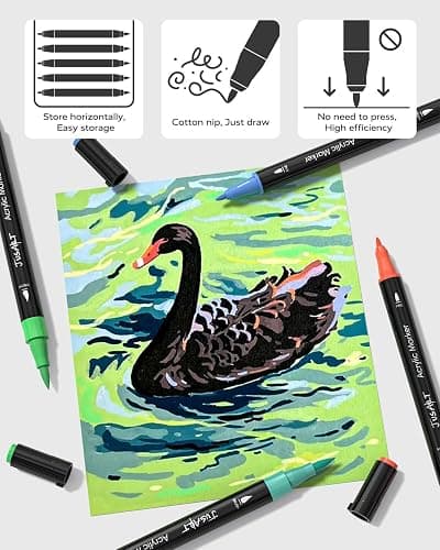 JusArt 60 Colors Dual Tip Acrylic Paint Pens Markers, Brush and Fine Tip, Premium Paint Pens for Wood, Canvas, Egg, Stone, Fabric, Rocks, Metal, Glass, Ceramic, DIY Crafts Making Art Supplies Gifts thumbnail 4