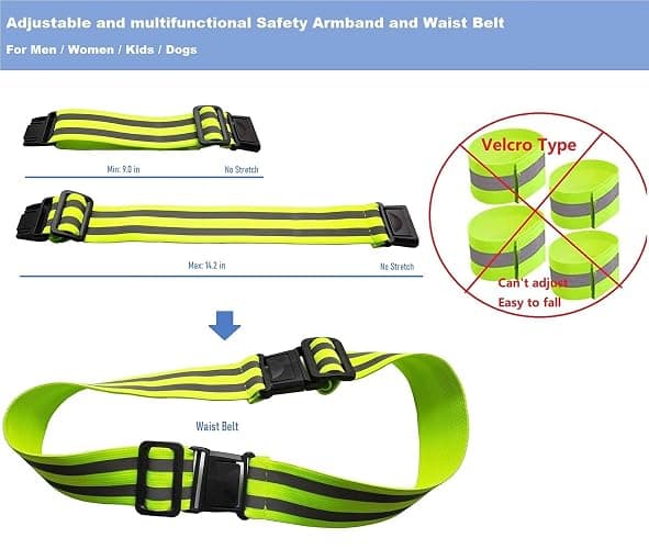 Teiulon 4-Pack Adjustable Reflective Armbands & Belts | High-Visibility Safety Gear for Running, Cycling & Night Walking | Reflective Wrist, Ankle Bands for Kids & Adults thumbnail 5