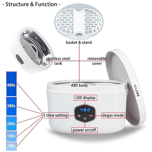 Ultrasonic Jewelry Cleaner, Sonic Eyeglasses Cleaner, Silver Jewelry Cleaner with Degas Function, Cosmetic Brush and Watch Cleaner in 5 Time Mode, 110V30W Necklace and Ring Cleaner 40KHz 20oz (600ml) thumbnail 4