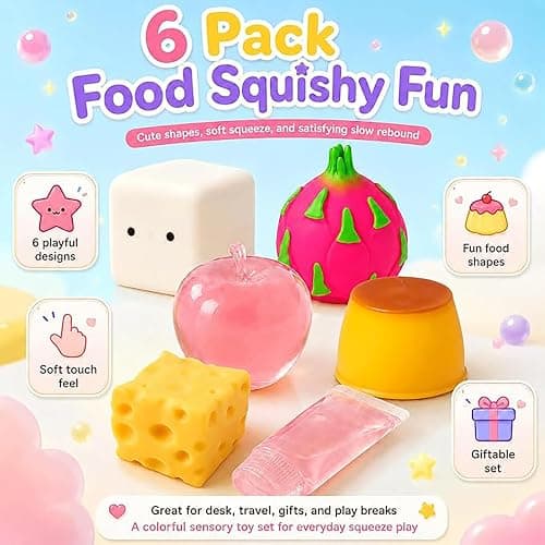 6 Pack Cheese Squishy Sugar Box Crunchy Fun Giant Set Coconut Oil Toy Slow Rising Squeezy Sand Filled Gel-Filled with Beads Stress of Food Shaped Sets Dragon Apple Toothpaste Seal Tofu thumbnail 3